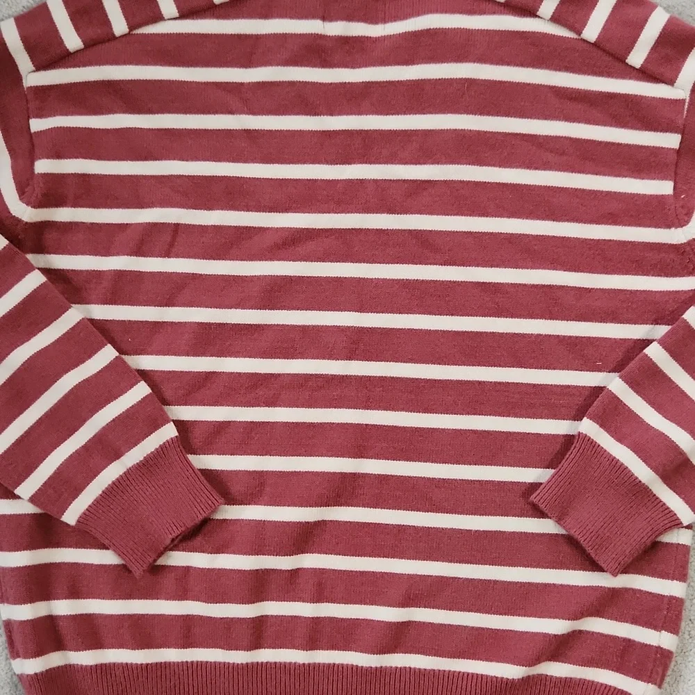 Crew Neck Burnt orange and Cream Striped Lighter Weight Sweater - Medium